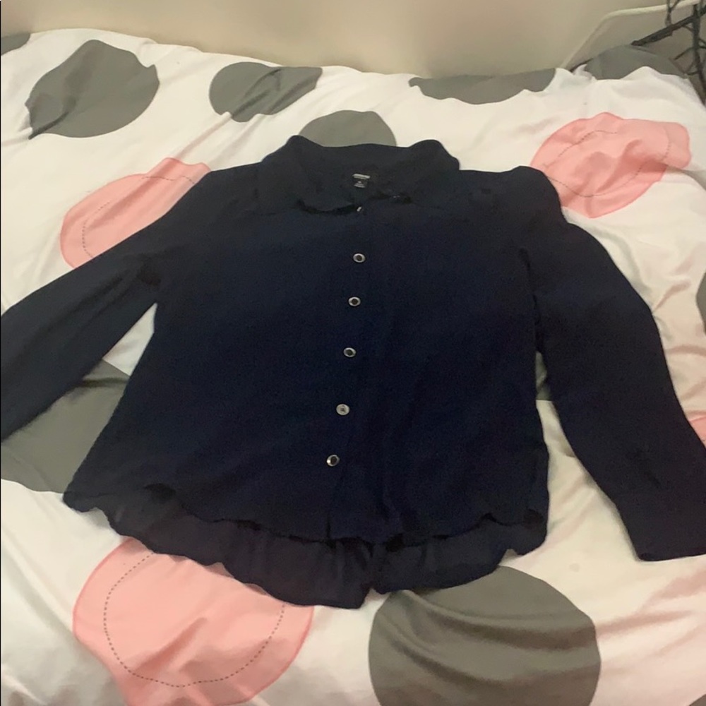 Premise Studio Navy Sheer Button-Down